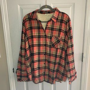 l. Luna 3X Coral Black Plaid faux shearling lined Plaid shirt NEW